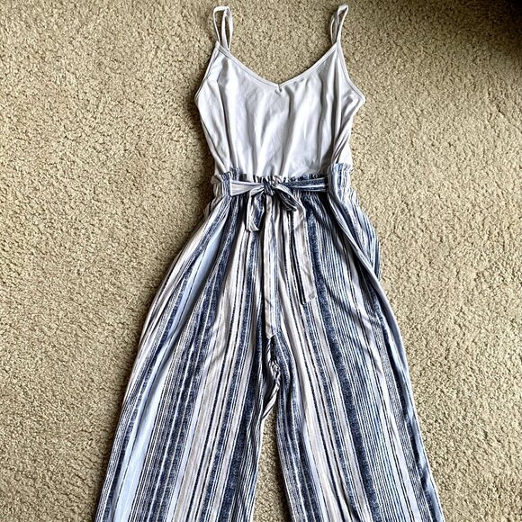 White / Blue Stripe Jumpsuit - Picture 2 of 7